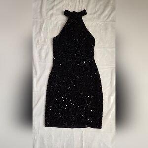 Chic One Shoulder Black Sequin Dress